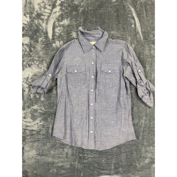 Izod Tops - Izod Womens Small Blue Button-Up Shirt With Roll Tab Sleeves